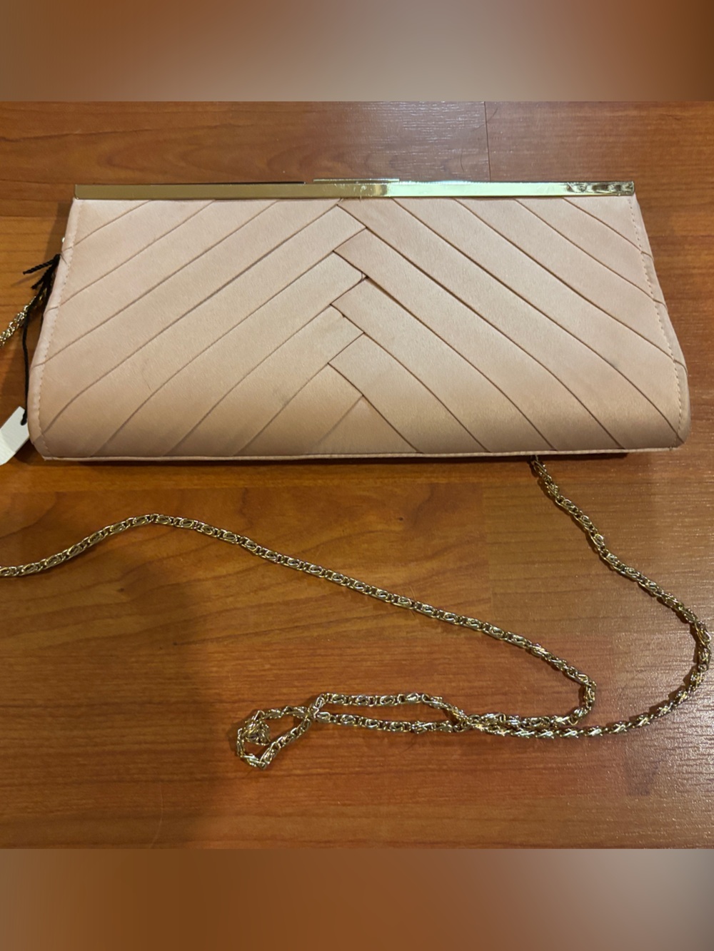 Kate Landry Blush Chevron Clutch with Gold Chain